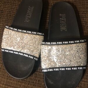 Victoria Secret Pink glitter slip ons.